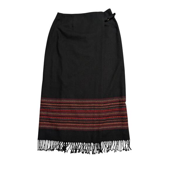 Worthington Dresses & Skirts - Worthington Vintage Wool Blend Black Fringe Hem Southwest Striped Wrap Skirt 10